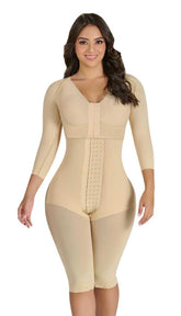 Girdles MyD - REF F00471 - Knee-Length Shapewear with Sleeves and Built-in Bra